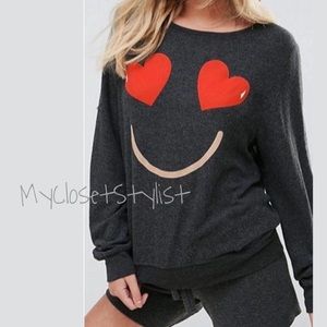 WILDFOX Couture Hearts Eyes Fleece Jersey Sweater Top Small NWT! VALENTINES DAY